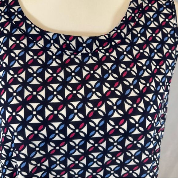 Papermoon blue pink and white abstract print keyhole back top size medium - Picture 2 of 6